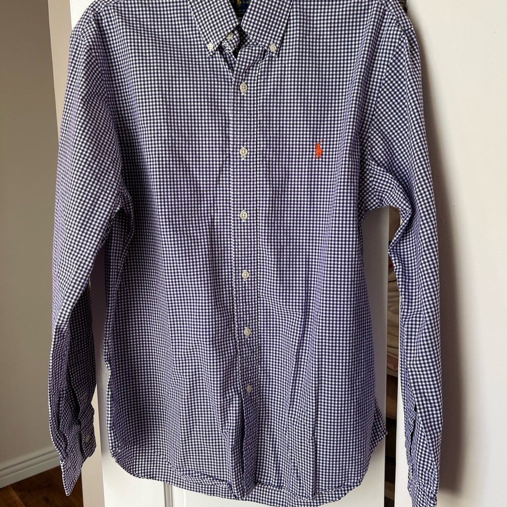 Polo by Ralph Lauren Purple and White Cotton Checkered Men's Slim Fit Shirt SZ-L